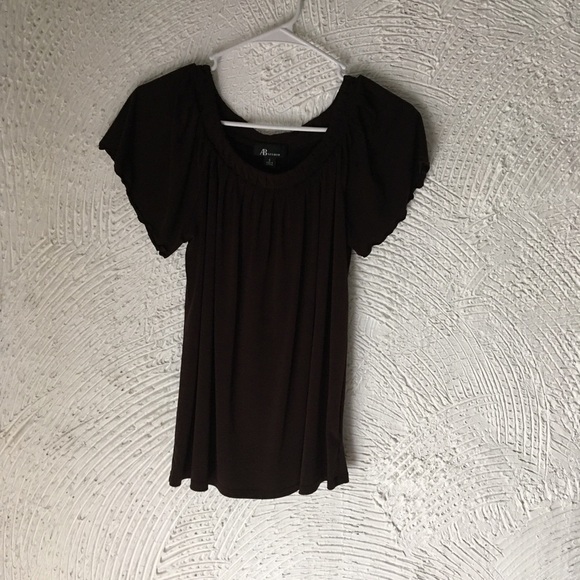 ABStudio blouse brown size small short sleeves - Picture 1 of 5